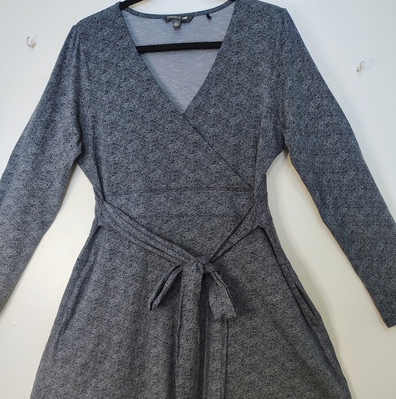Toad&Co Organic Cotton cue wrap dress true Navy herringbone print, sz L, - Picture 15 of 16